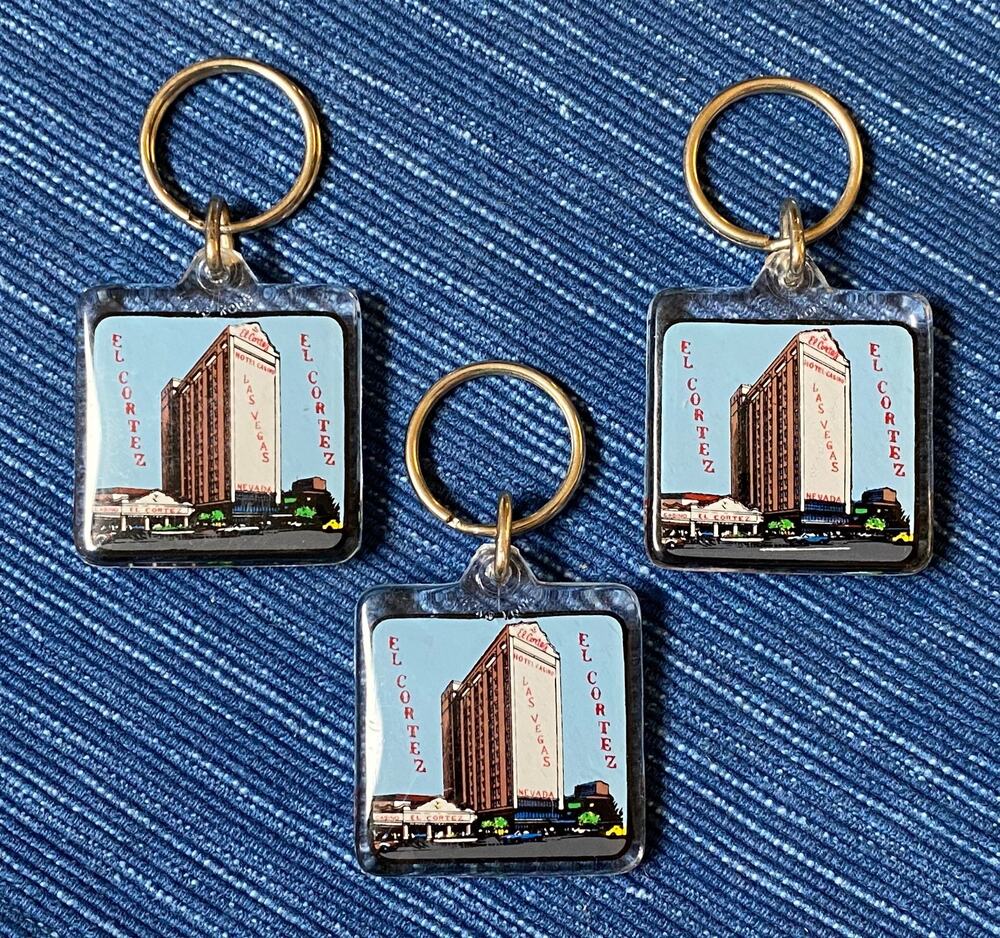 3 Vintage El Cortez Hotel Casino Las Vegas Nevada Clear Acrylic Square Keychain